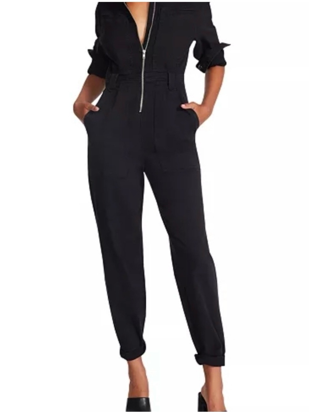 Steve Madden Black Zip-Front Utility Jumpsuit